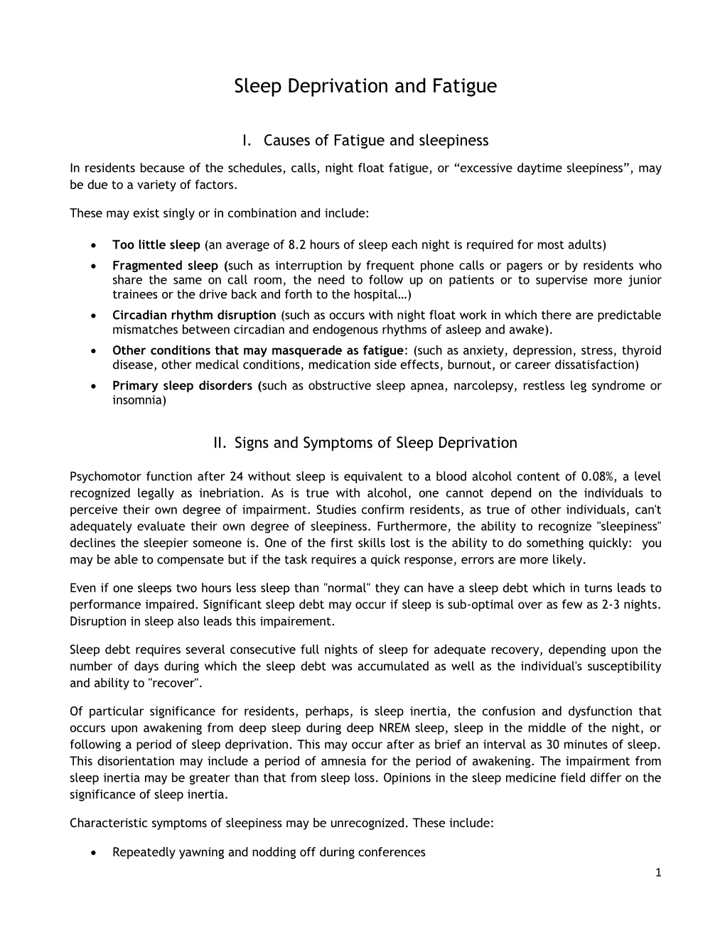Handout on Sleep Deprivation and Fatigue