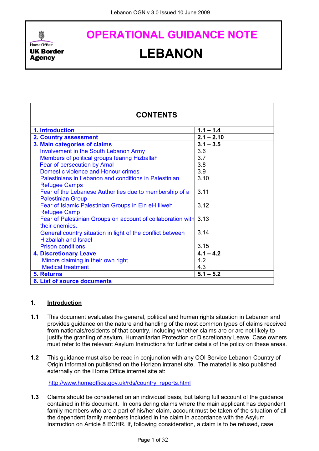 Lebanon OGN V 3.0 Issued 10 June 2009