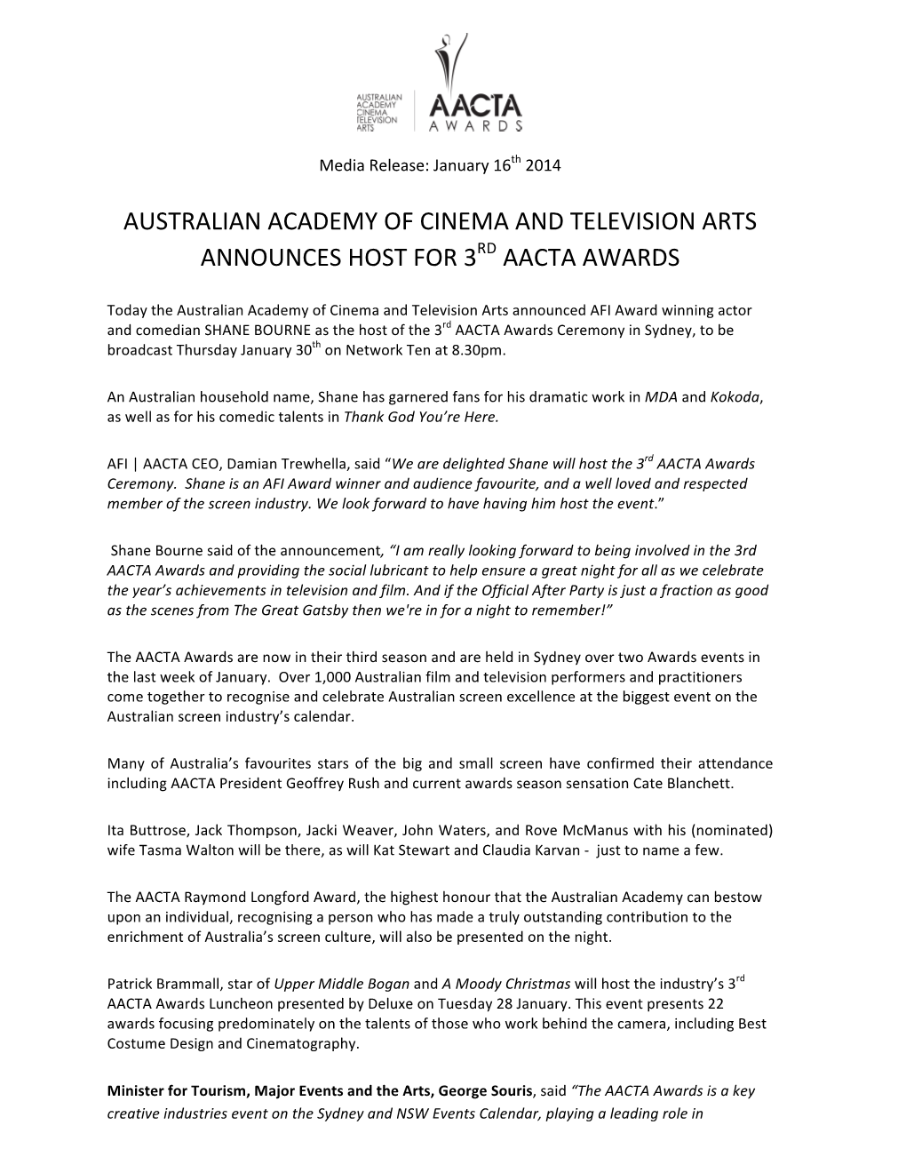 Australian Academy of Cinema and Television Arts Announces Host for 3Rd Aacta Awards