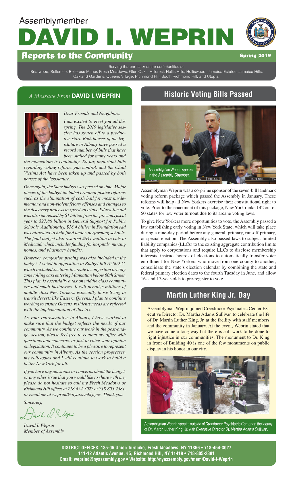 DAVID I. WEPRIN Reports to the Community Spring 2019
