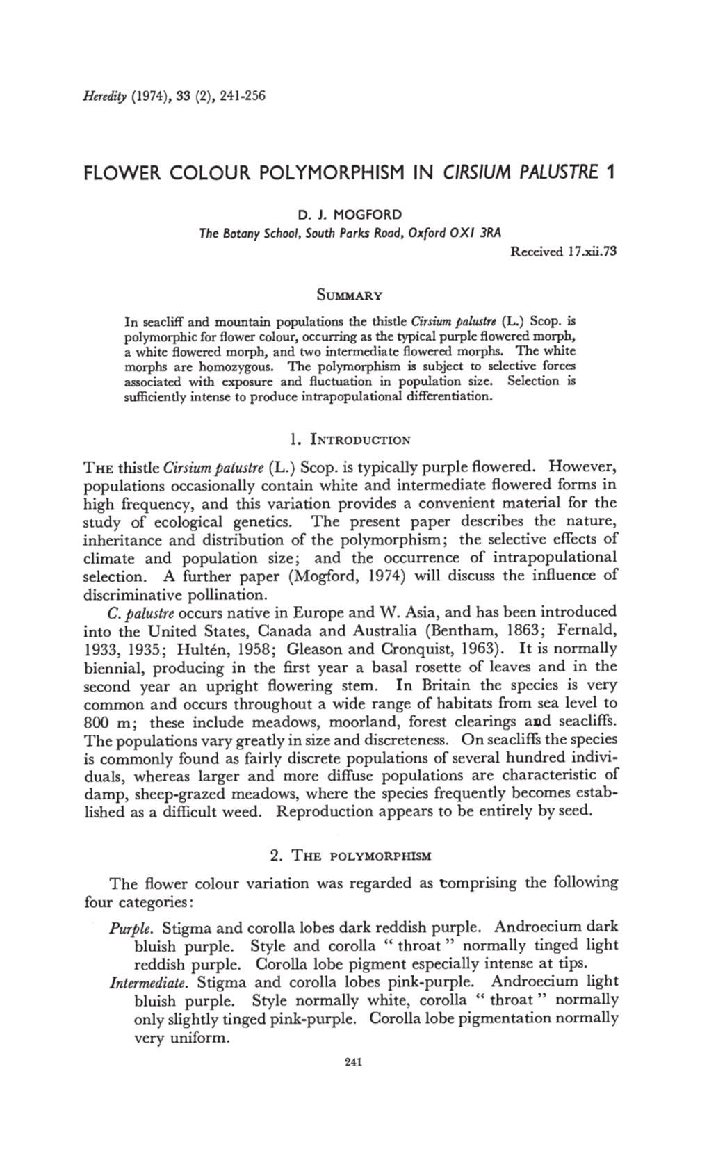 Climate and Population Size; and the Occurrence of Intrapopulational Selection