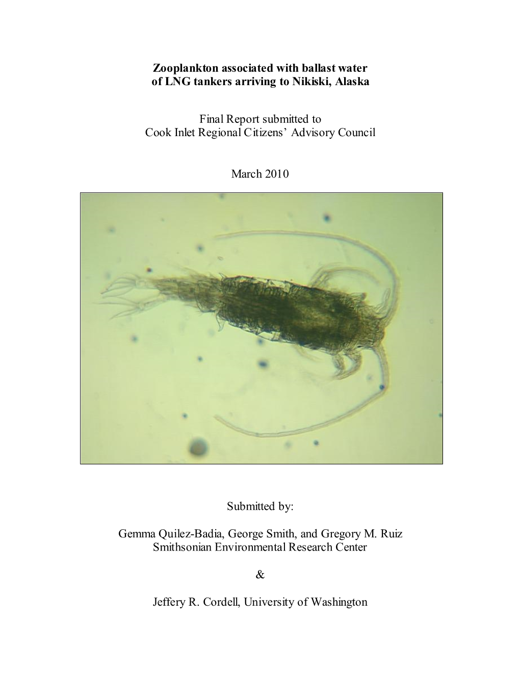 The Final Report Titled “Zooplankton Associated with Ballast Water Of