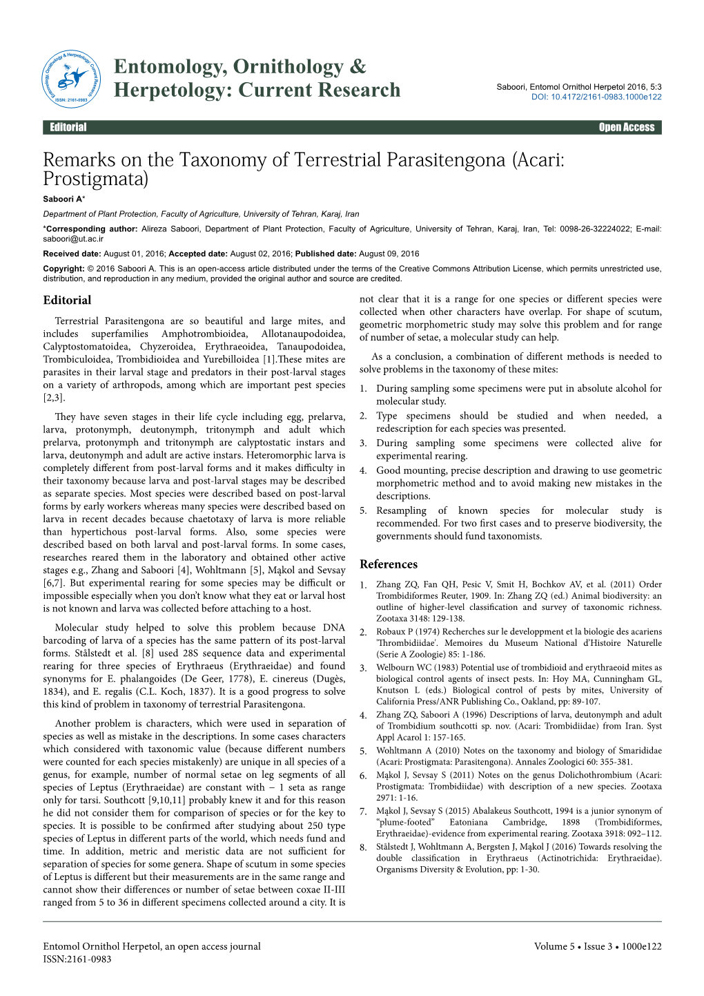 Remarks on the Taxonomy of Terrestrial Parasitengona (Acari