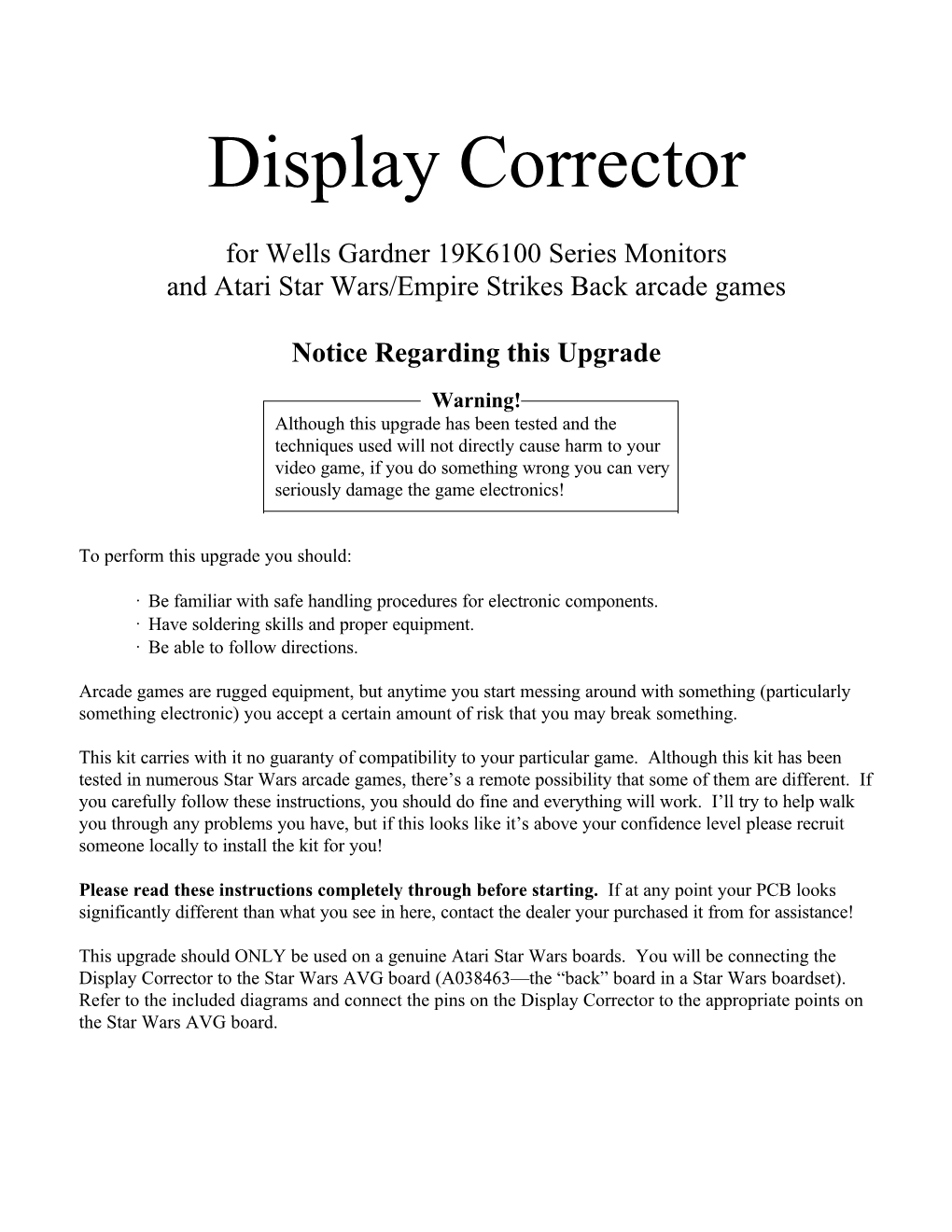 Display Corrector Installation and Customization Instructions for Star Wars