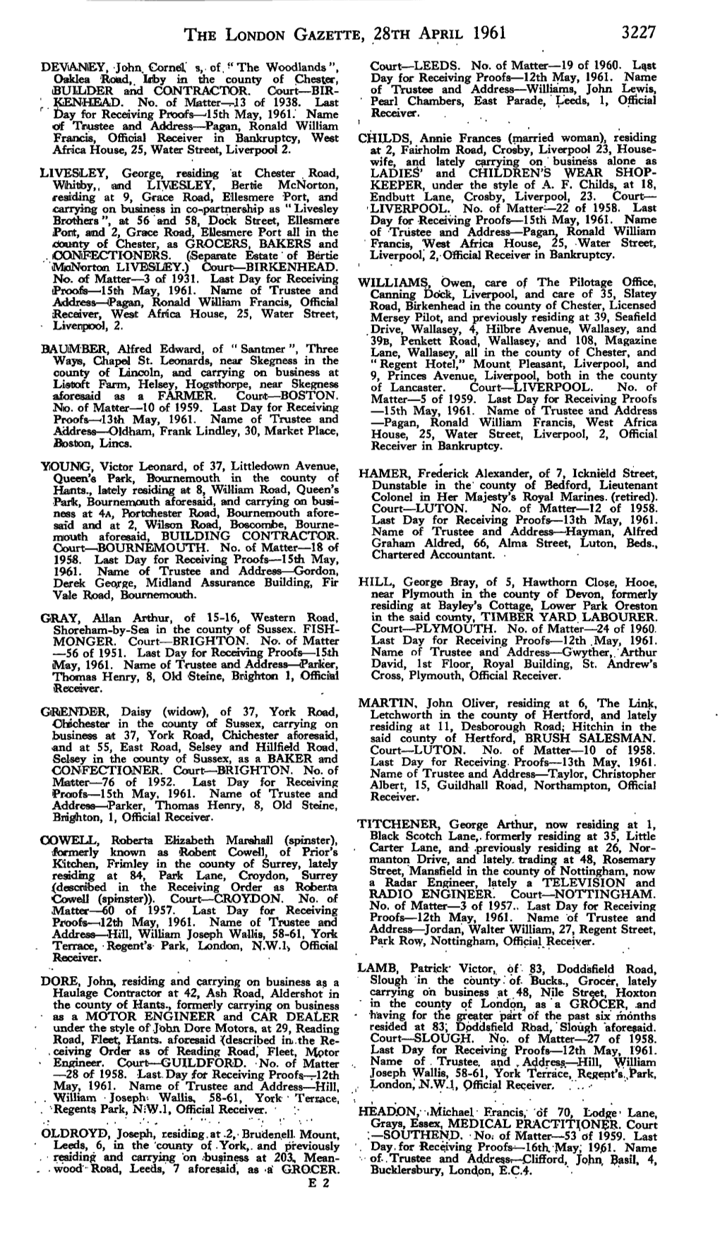 The London Gazette, 28Th April 1961 3227