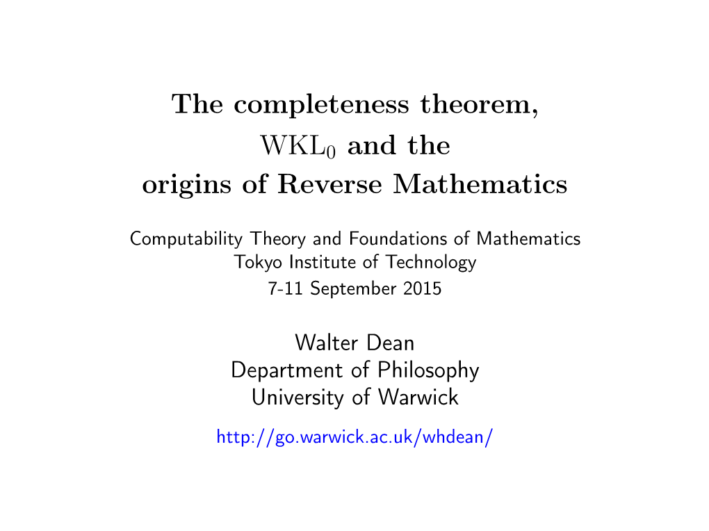 The Completeness Theorem, WKL0 and the Origins of Reverse