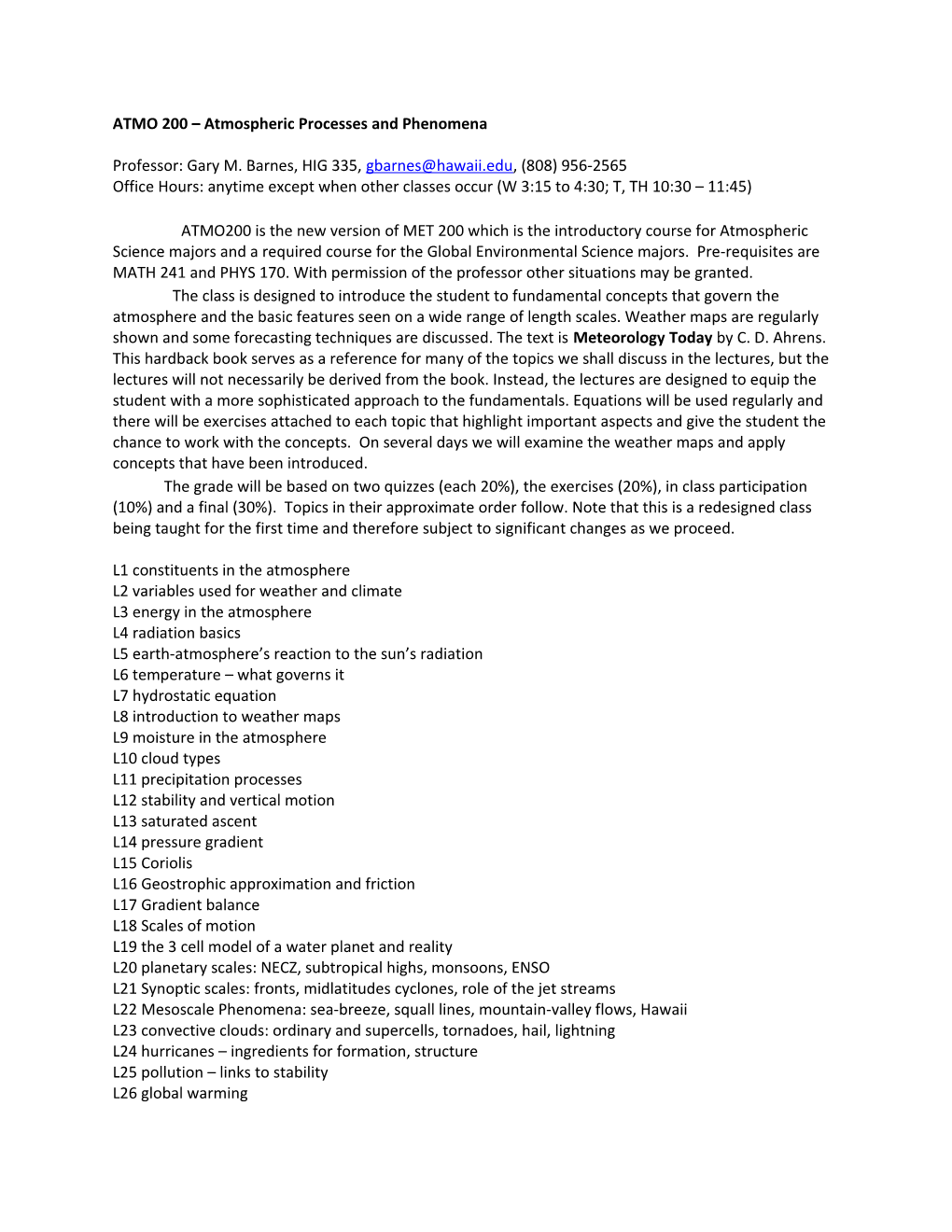 ATMO 200 Atmospheric Processes and Phenomena