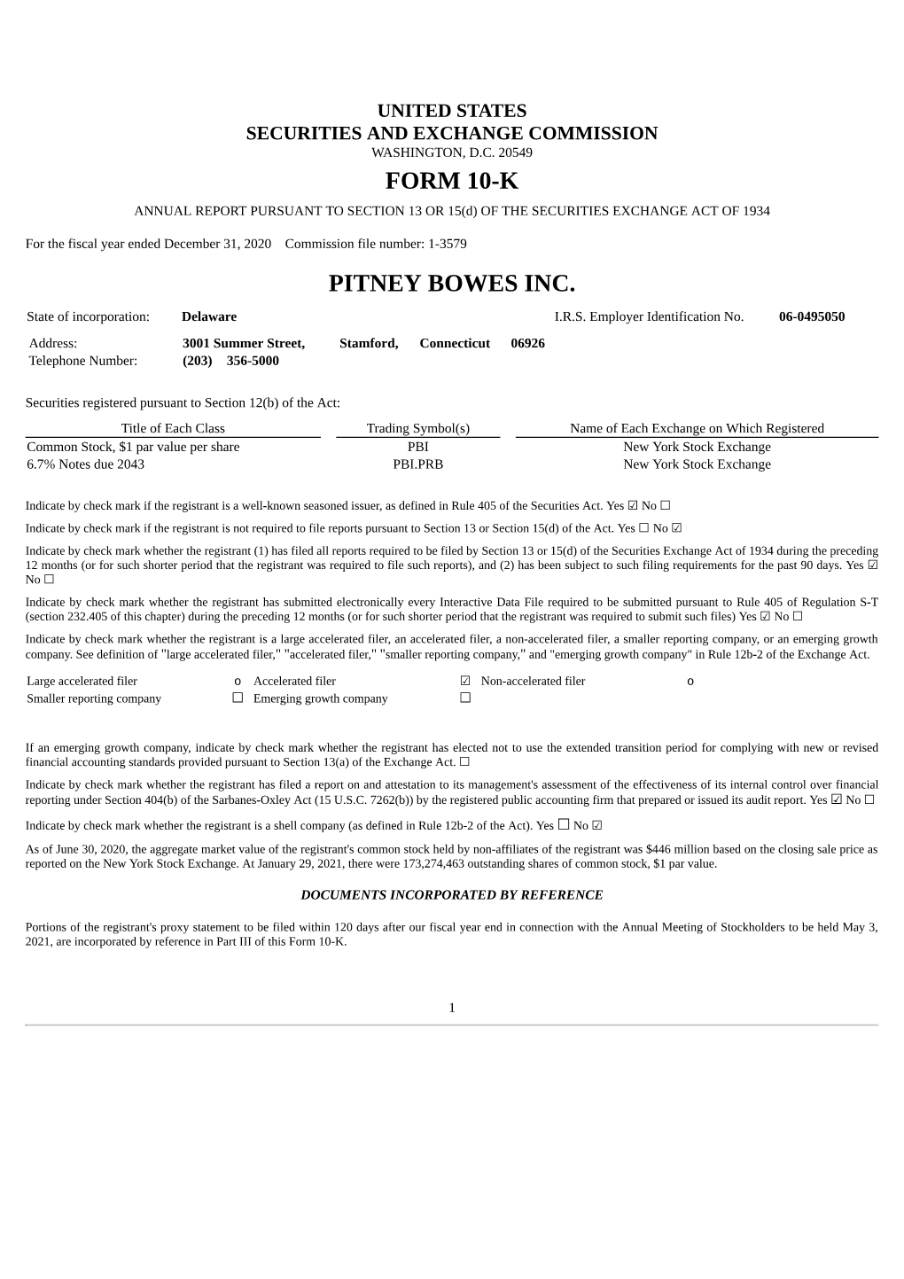 Form 10-K Pitney Bowes Inc