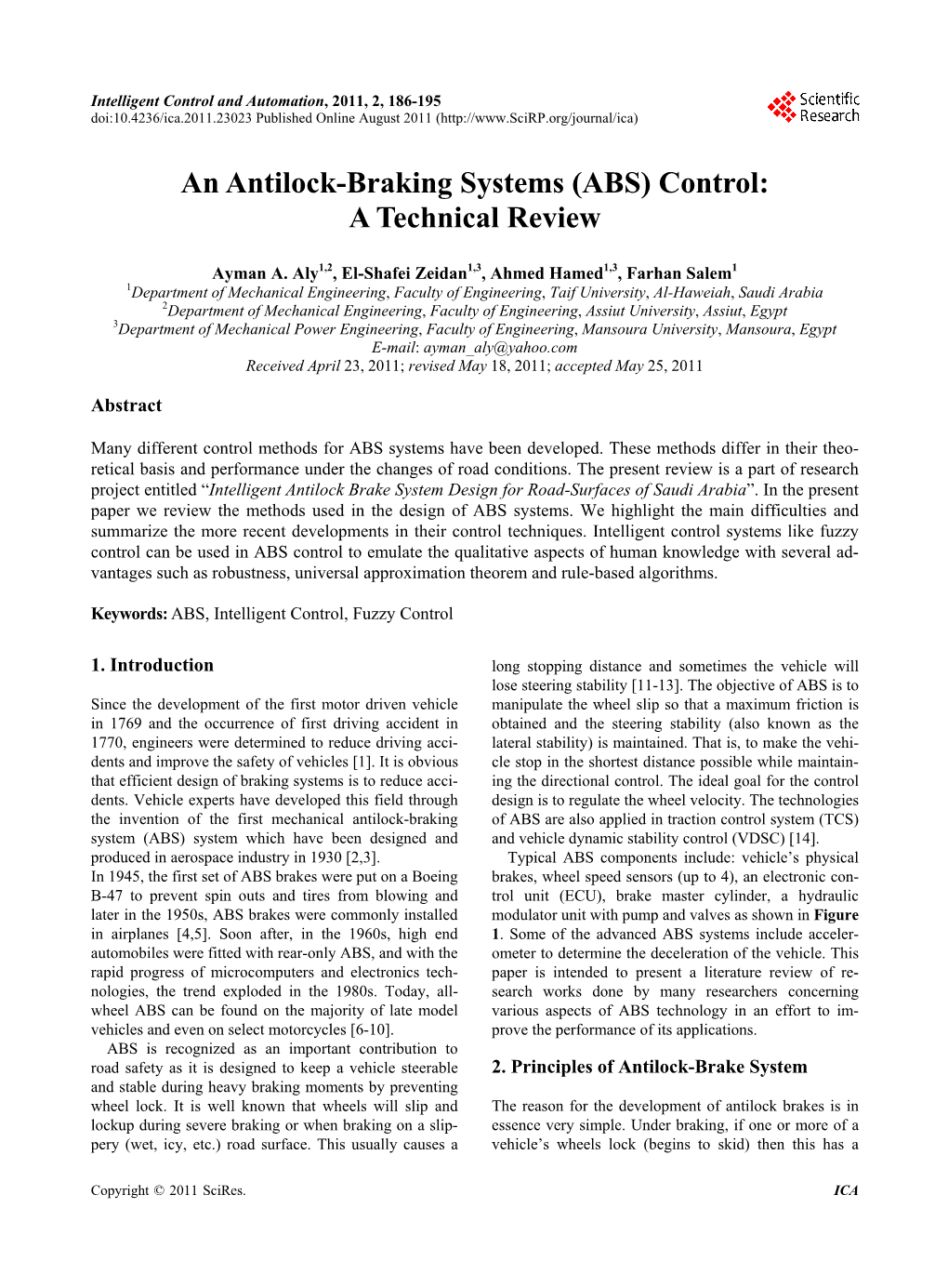 An Antilock-Braking Systems (ABS) Control: a Technical Review