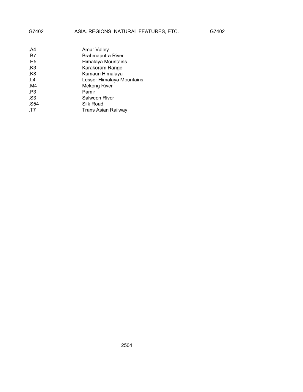 Class G Tables of Geographic Cutter Numbers: Maps -- by Region Or