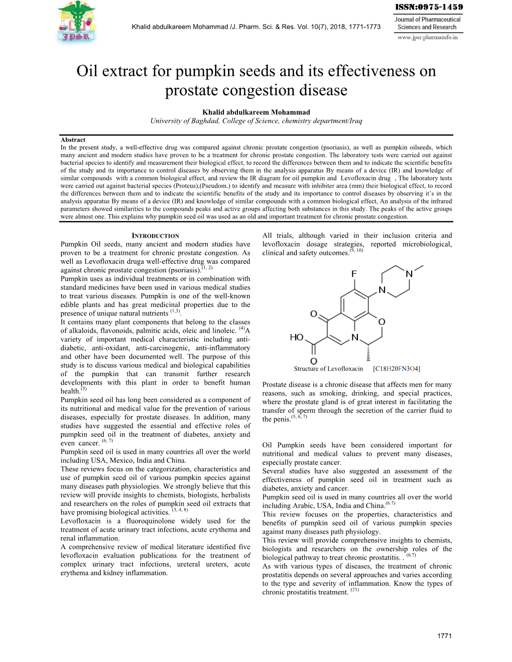 Oil Extract for Pumpkin Seeds and Its Effectiveness on Prostate Congestion Disease