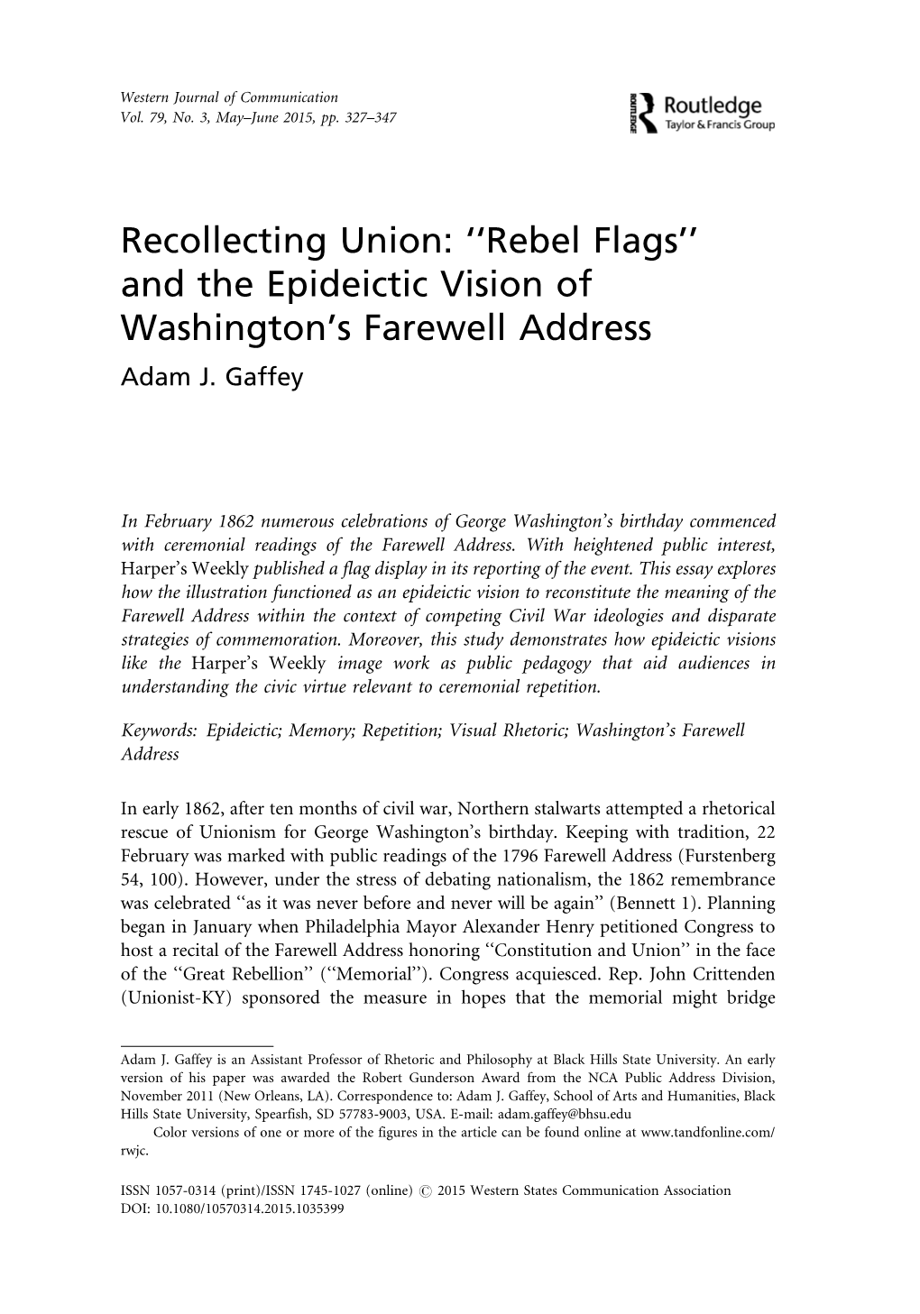 Recollecting Union: ''Rebel Flags'' and the Epideictic Vision Of