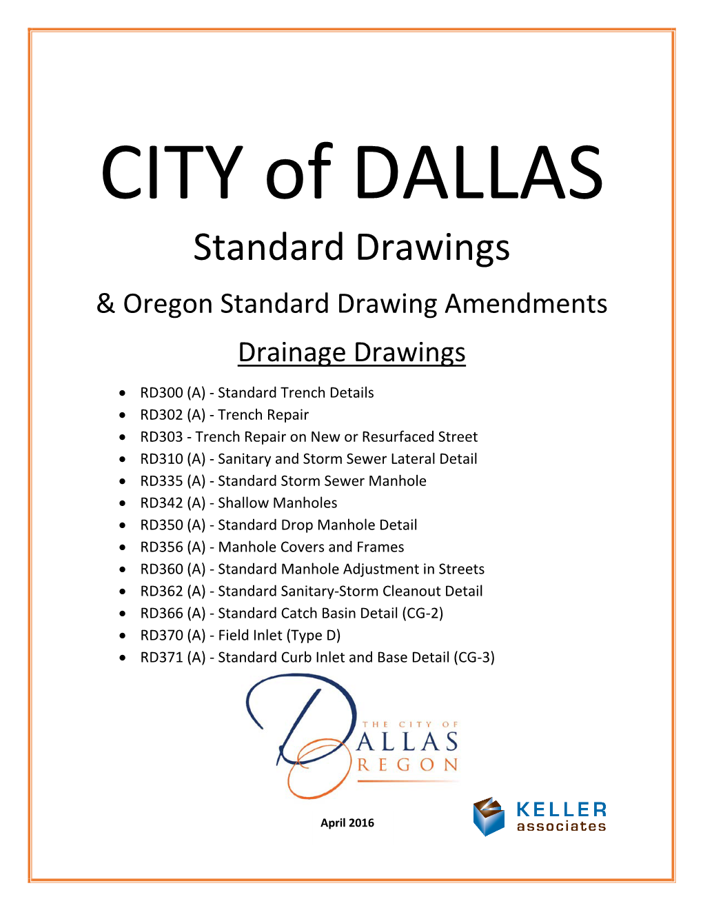 Standard Drawings & Oregon Standard Drawing Amendments Drainage Drawings