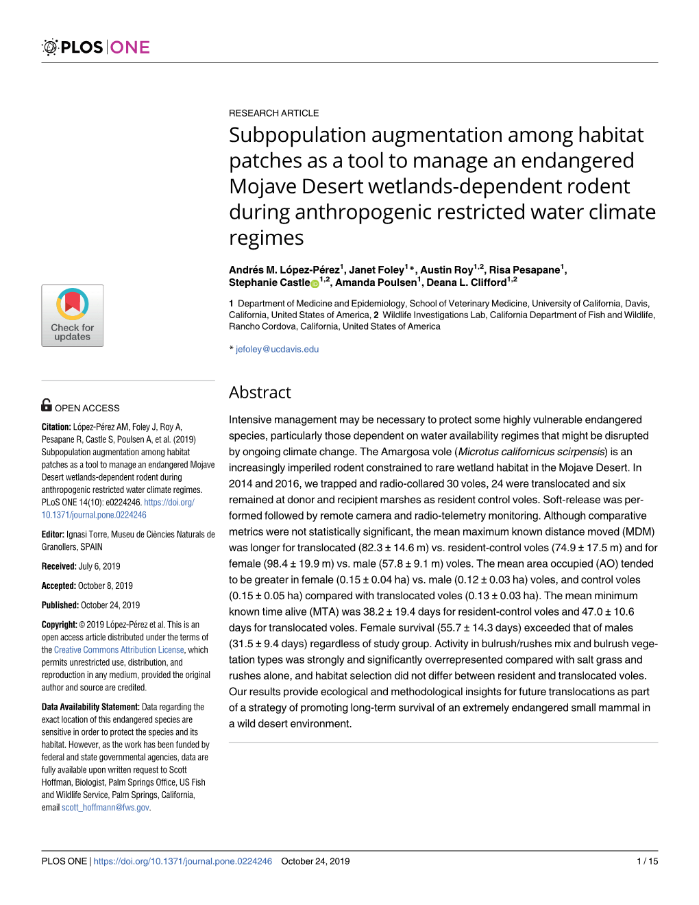 Subpopulation Augmentation Among Habitat Patches As a Tool to Manage