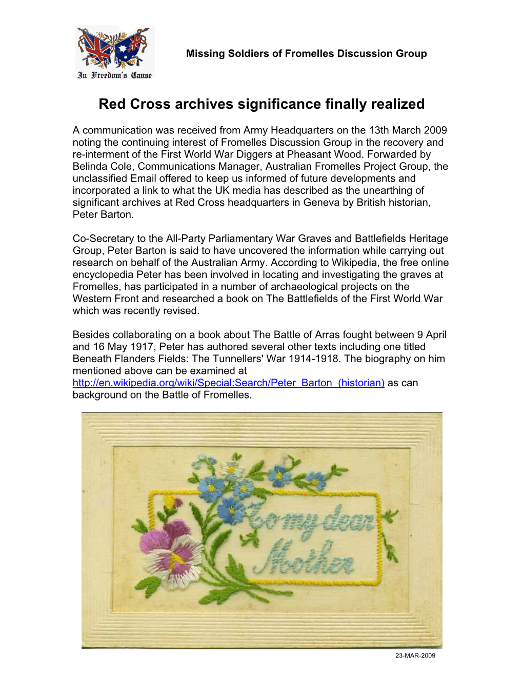 Red Cross Archives Significance Finally Realized