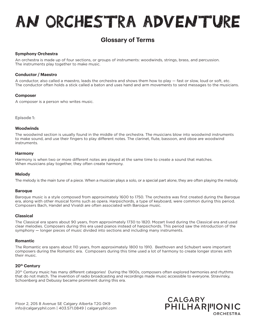AN ORCHESTRA ADVENTURE Glossary of Terms