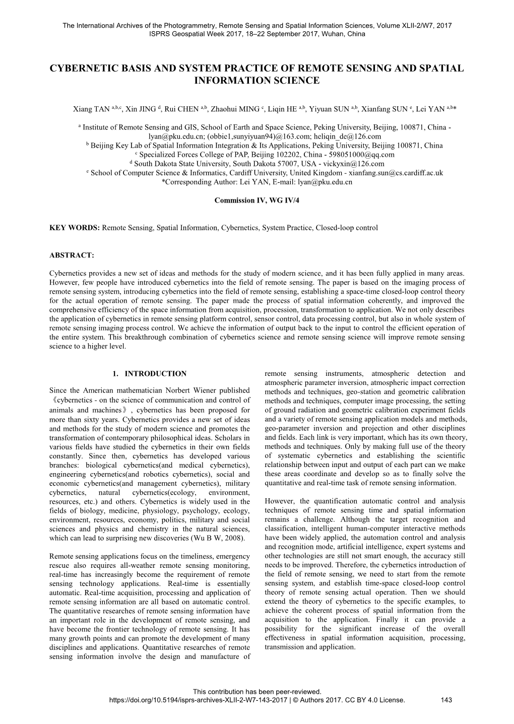 Cybernetic Basis and System Practice of Remote Sensing and Spatial Information Science