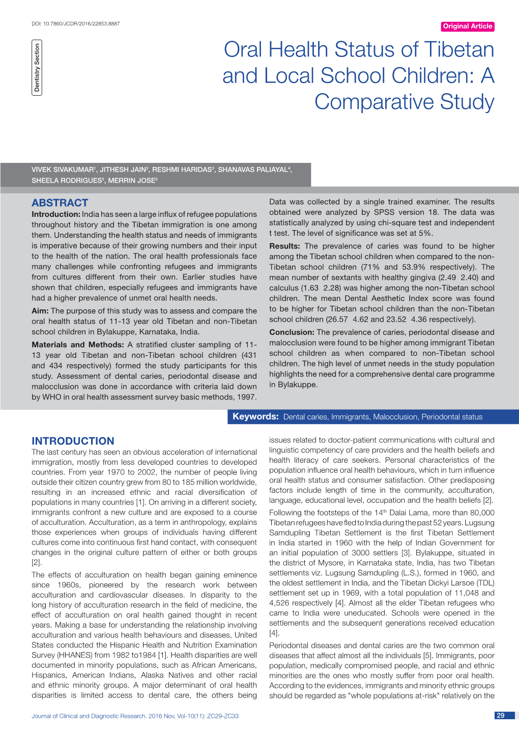 Oral Health Status of Tibetan and Local School Children: a Dentistry Section Comparative Study