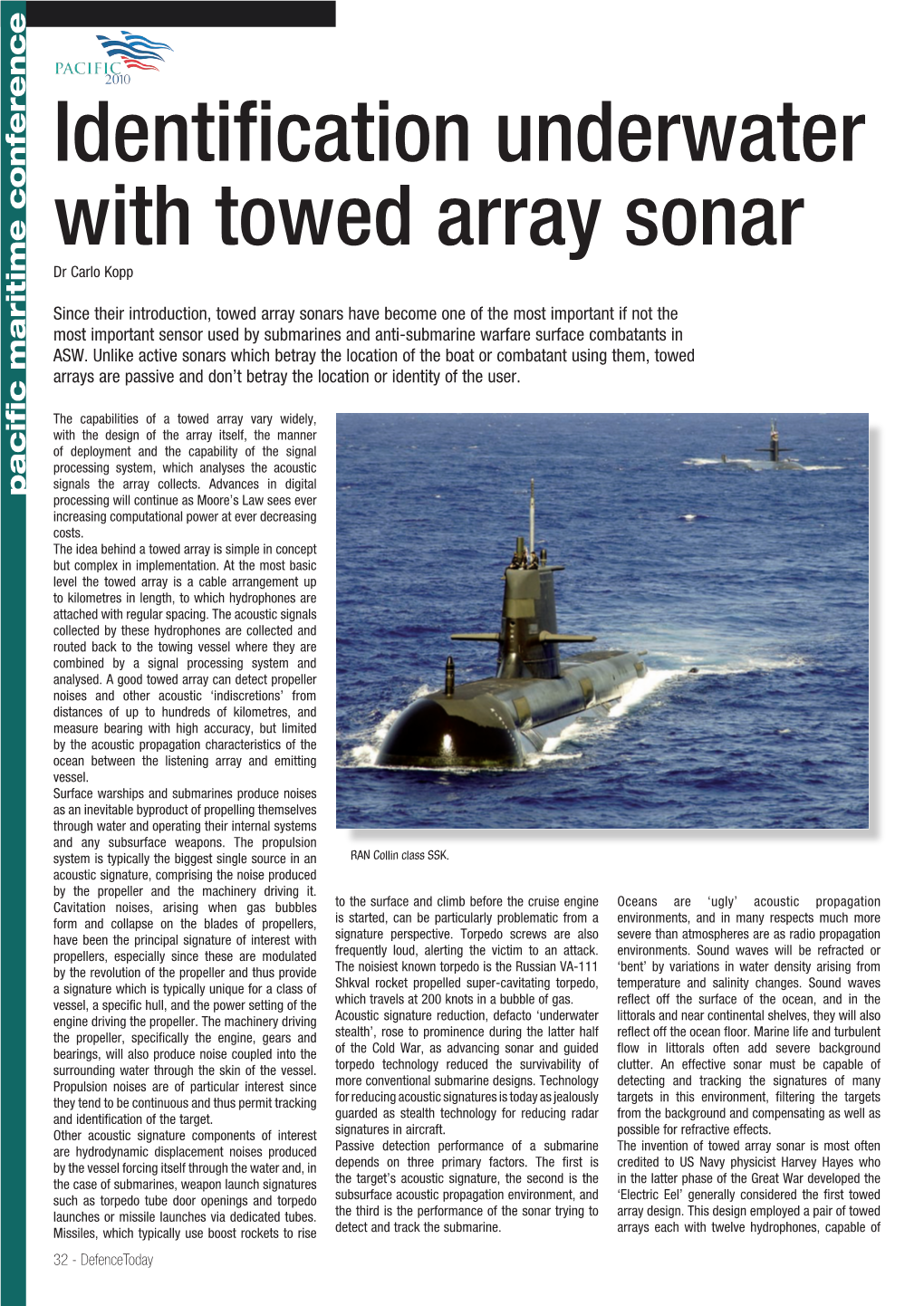 Identification Underwater with Towed Array Sonar Dr Carlo Kopp
