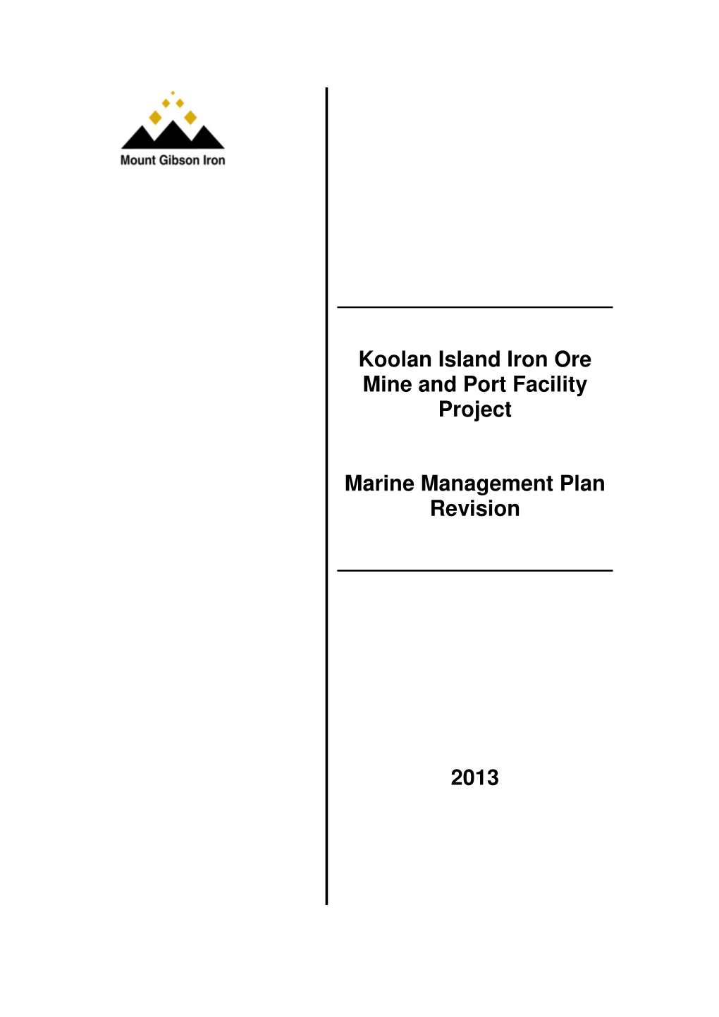 Koolan Island Iron Ore Mine and Port Facility Project Marine Management Plan Revision 2013