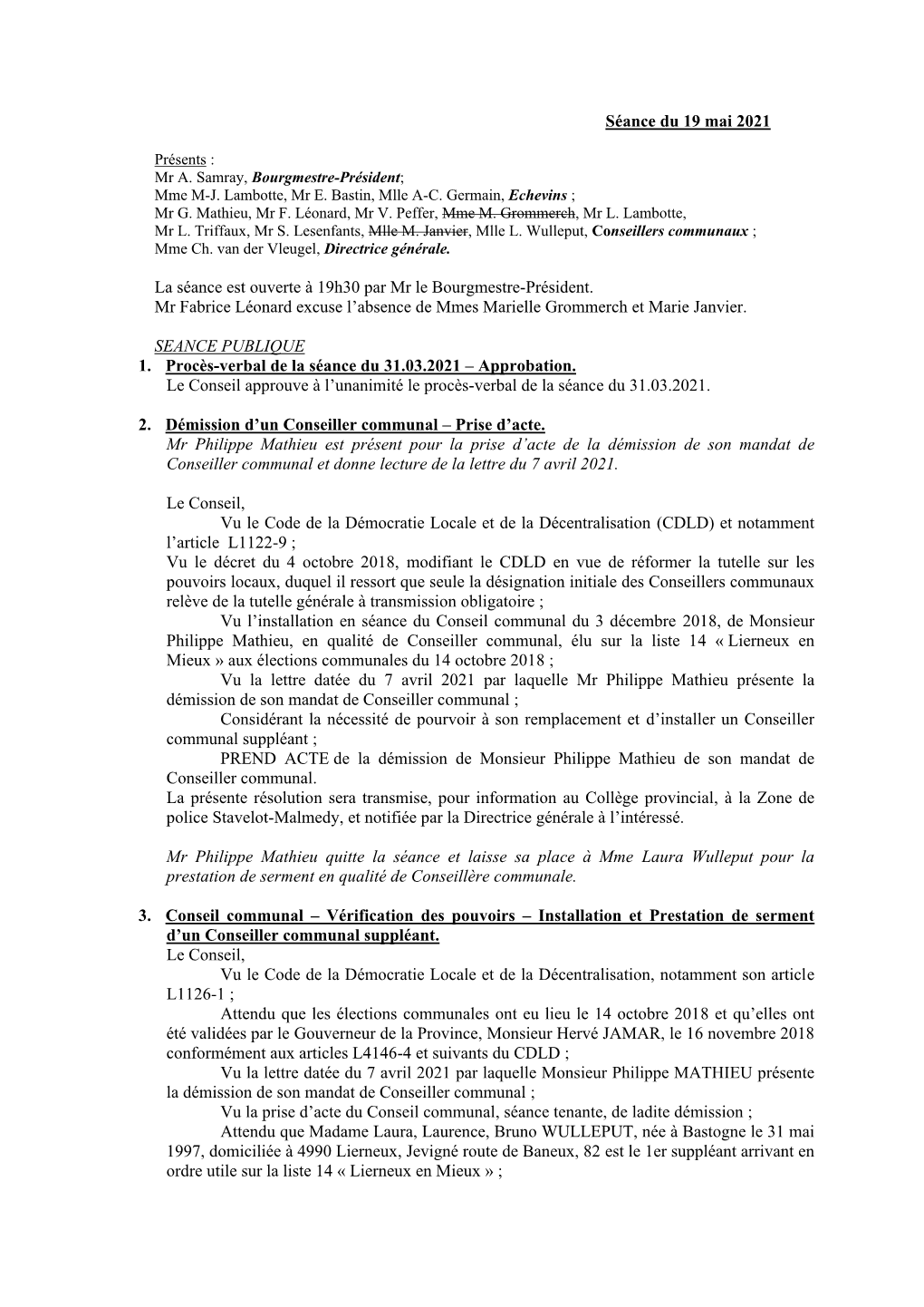 Séance Du 19 Mai 2021 La Séance Est Ouverte À