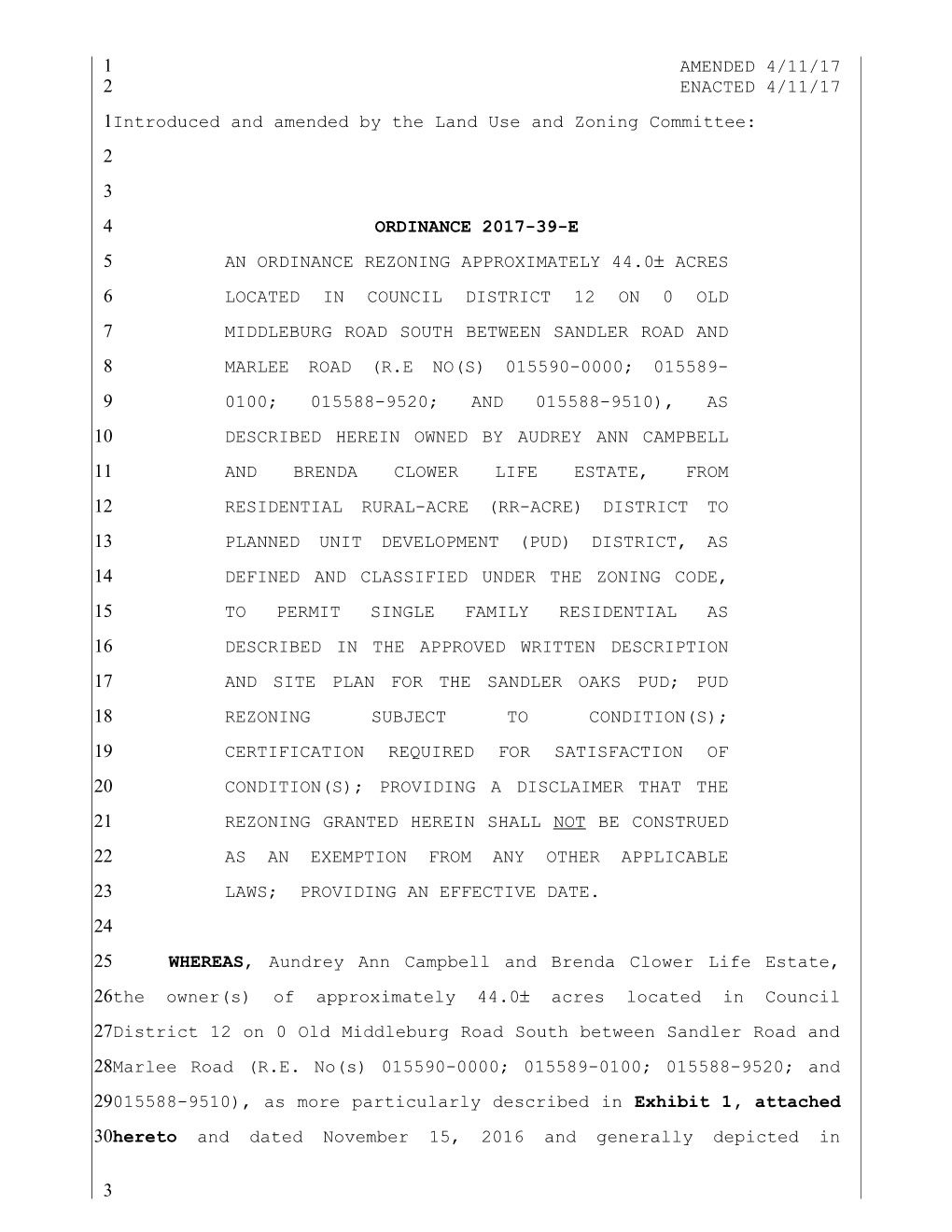 Introduced and Amended by the Land Use and Zoning Committee s3