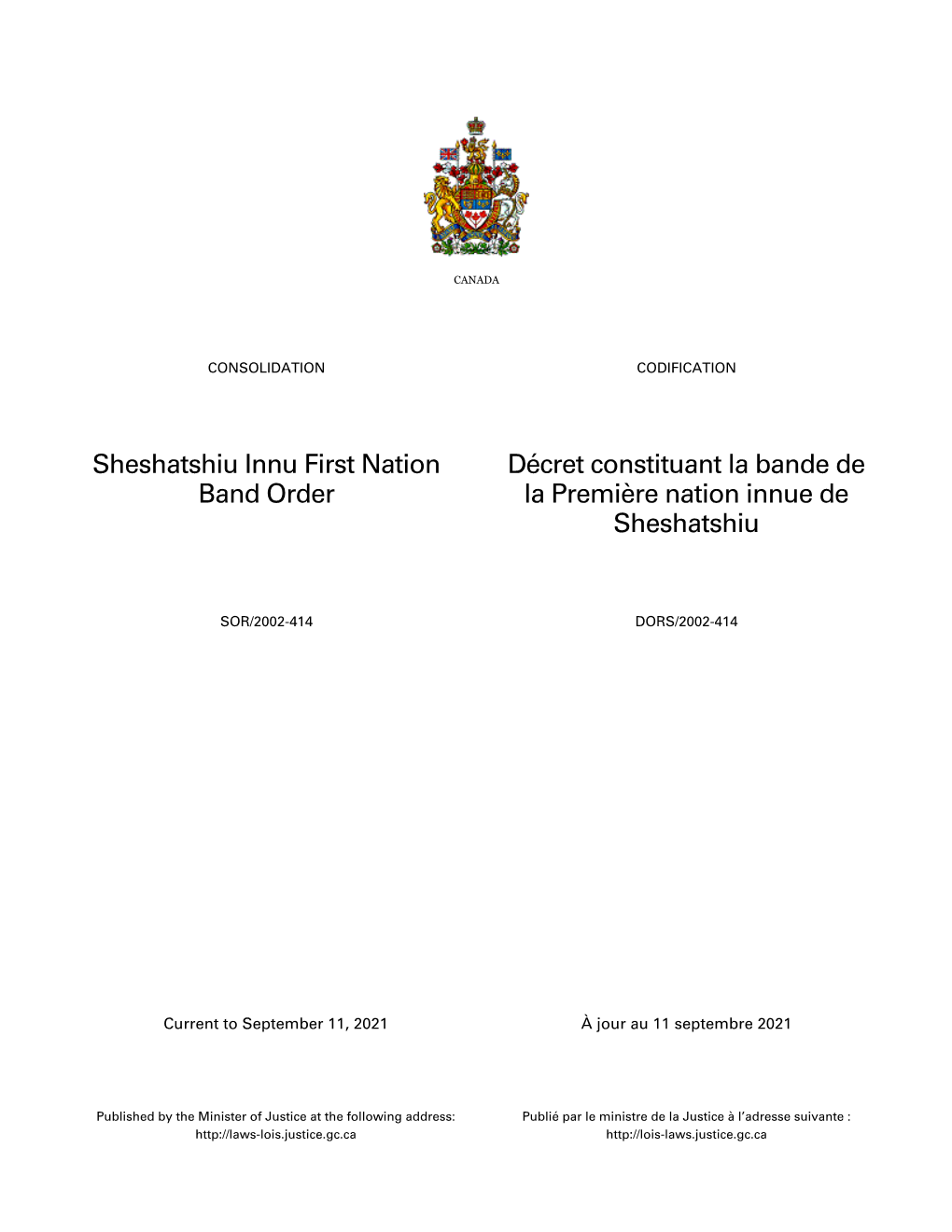 Sheshatshiu Innu First Nation Band Order Décret Constituant La Bande De La Première Nation Innue De Sheshatshiu