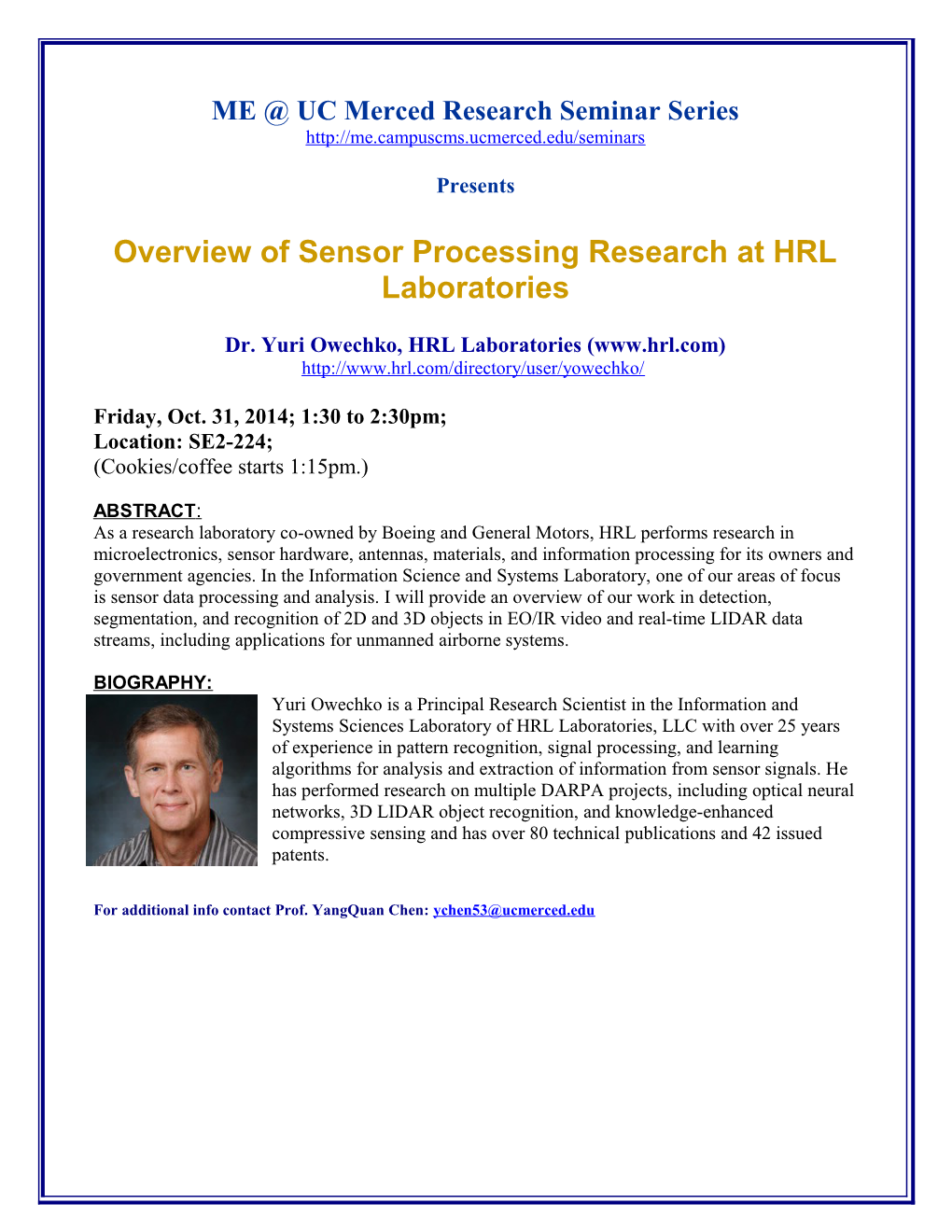 Overview of Sensor Processing Research at HRL Laboratories