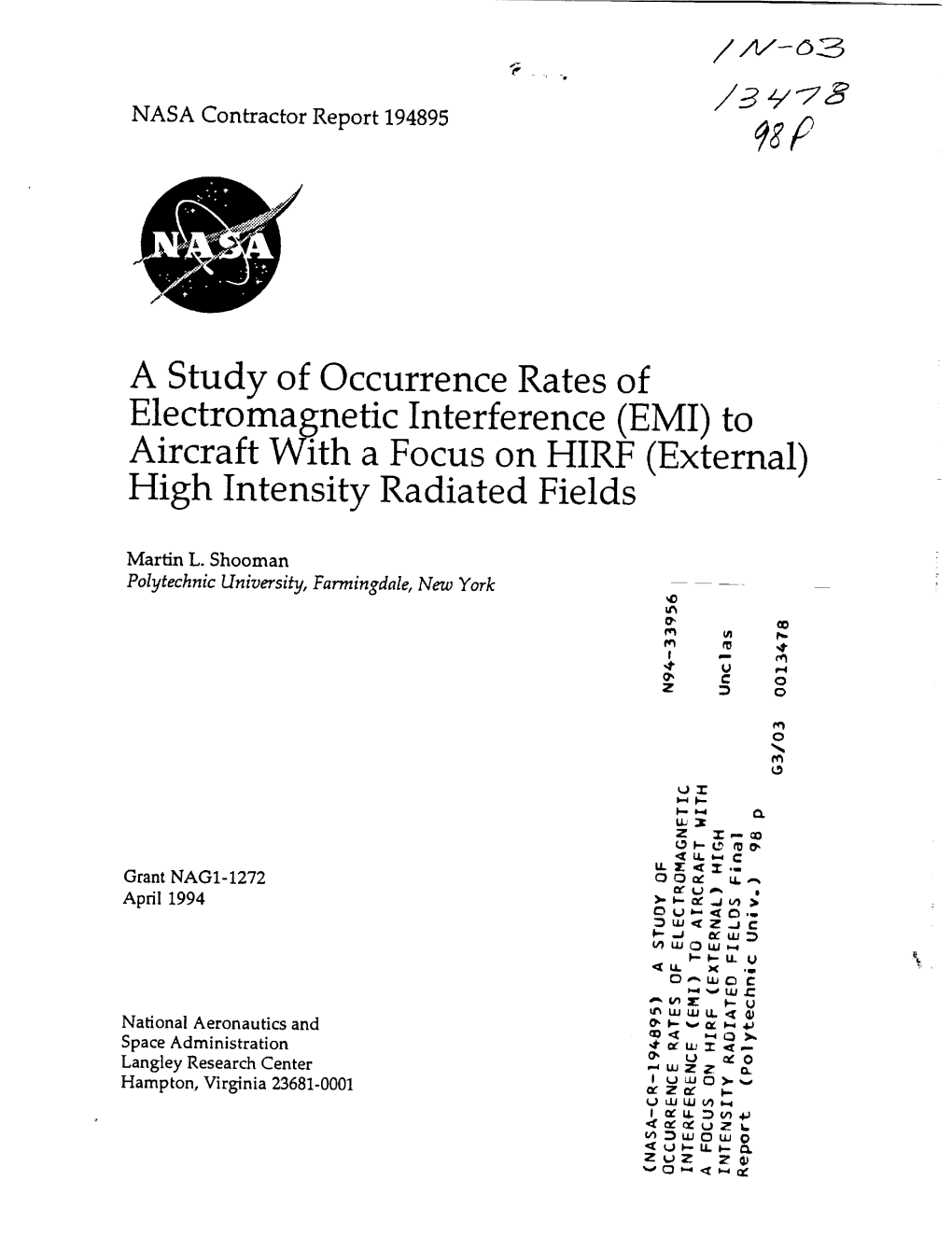 (EMI) to Aircraft with a Focus on HIRF (External) High Intensity Radiated Fields