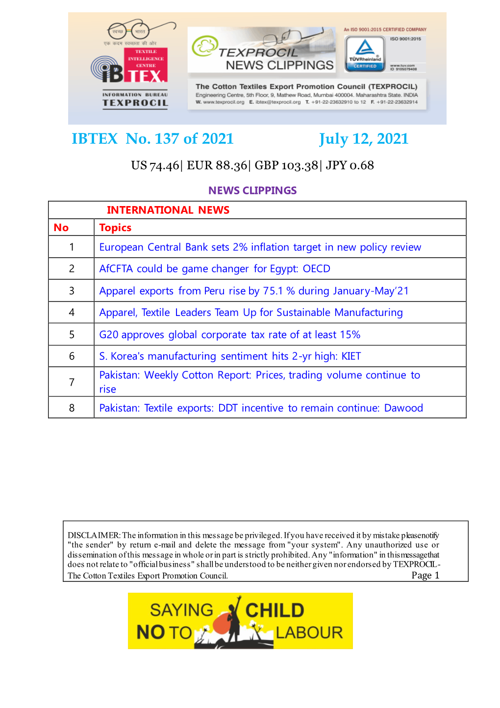 IBTEX No. 137 of 2021 July 12, 2021