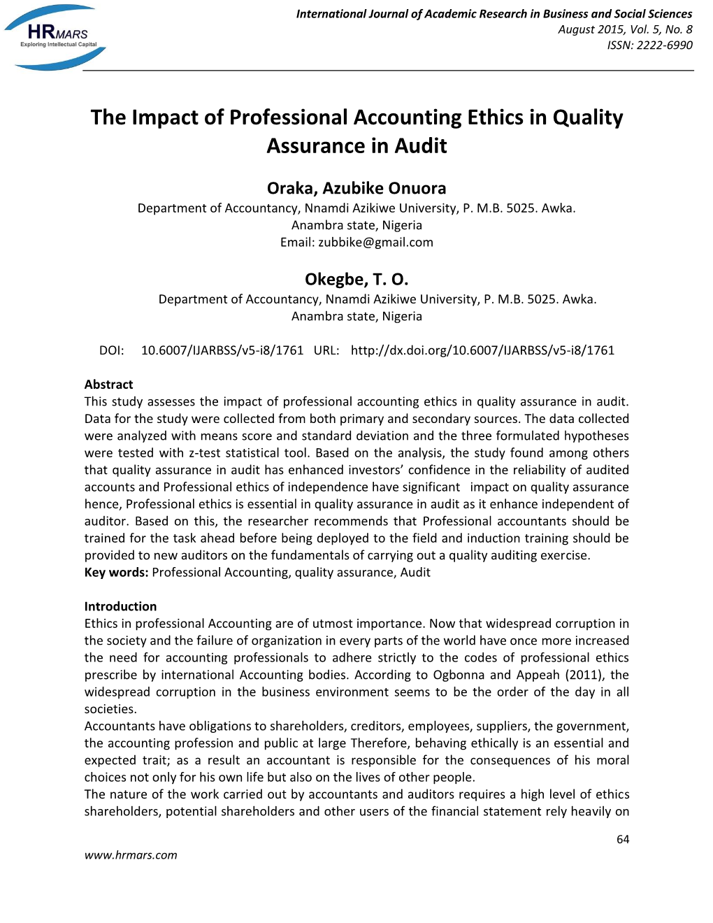 The Impact of Professional Accounting Ethics in Quality Assurance in Audit