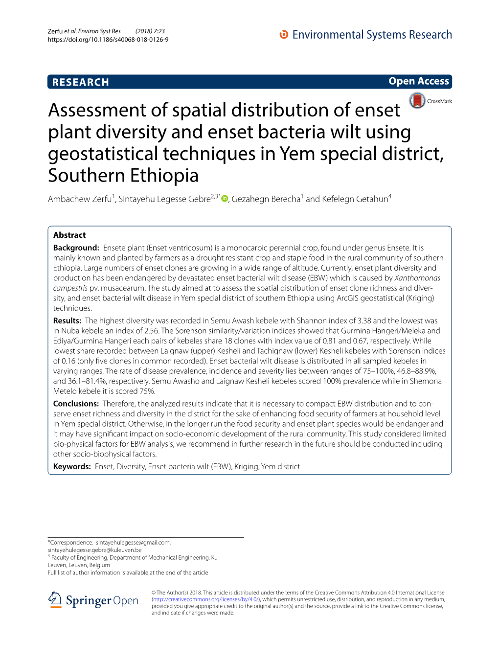 Assessment of Spatial Distribution of Enset Plant Diversity and Enset