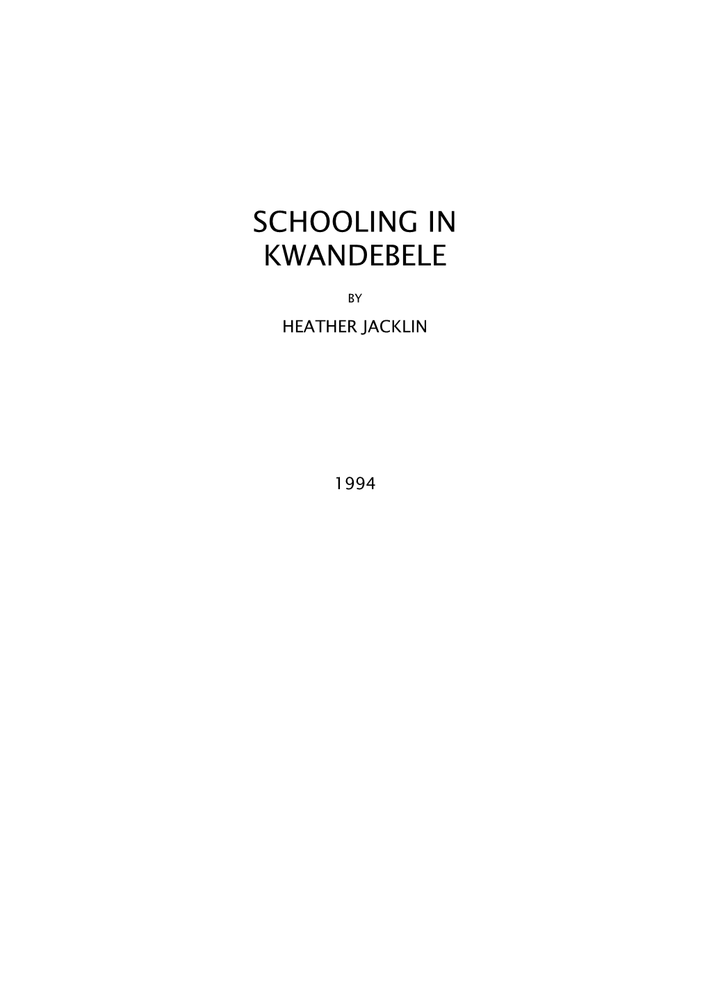 Schooling in Kwandebele