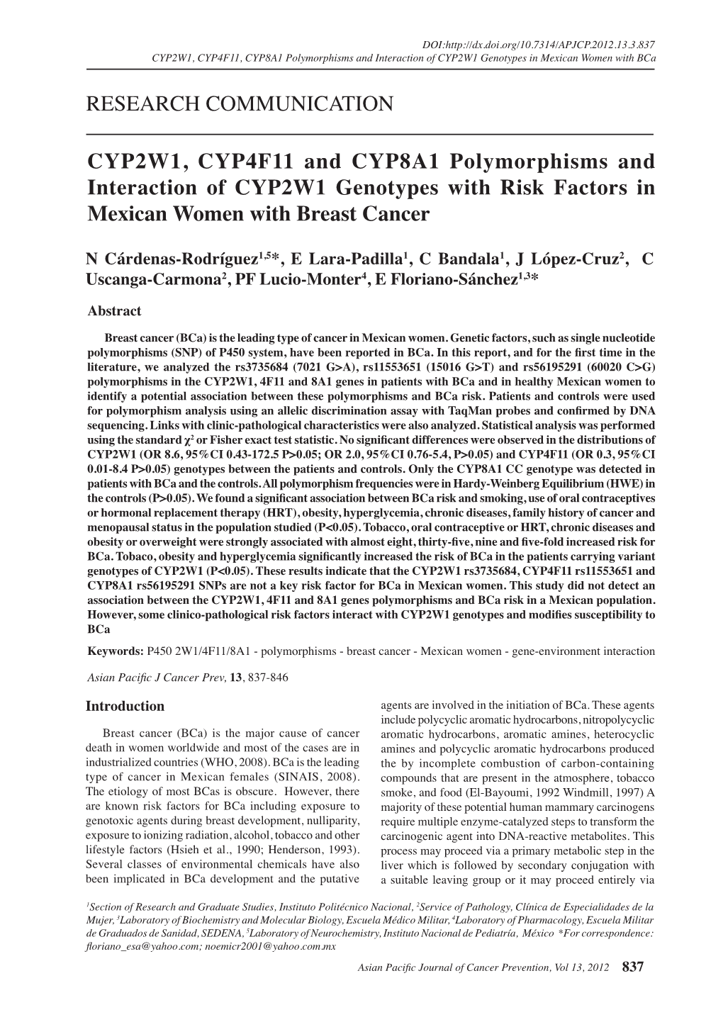 RESEARCH COMMUNICATION CYP2W1, CYP4F11 and CYP8A1