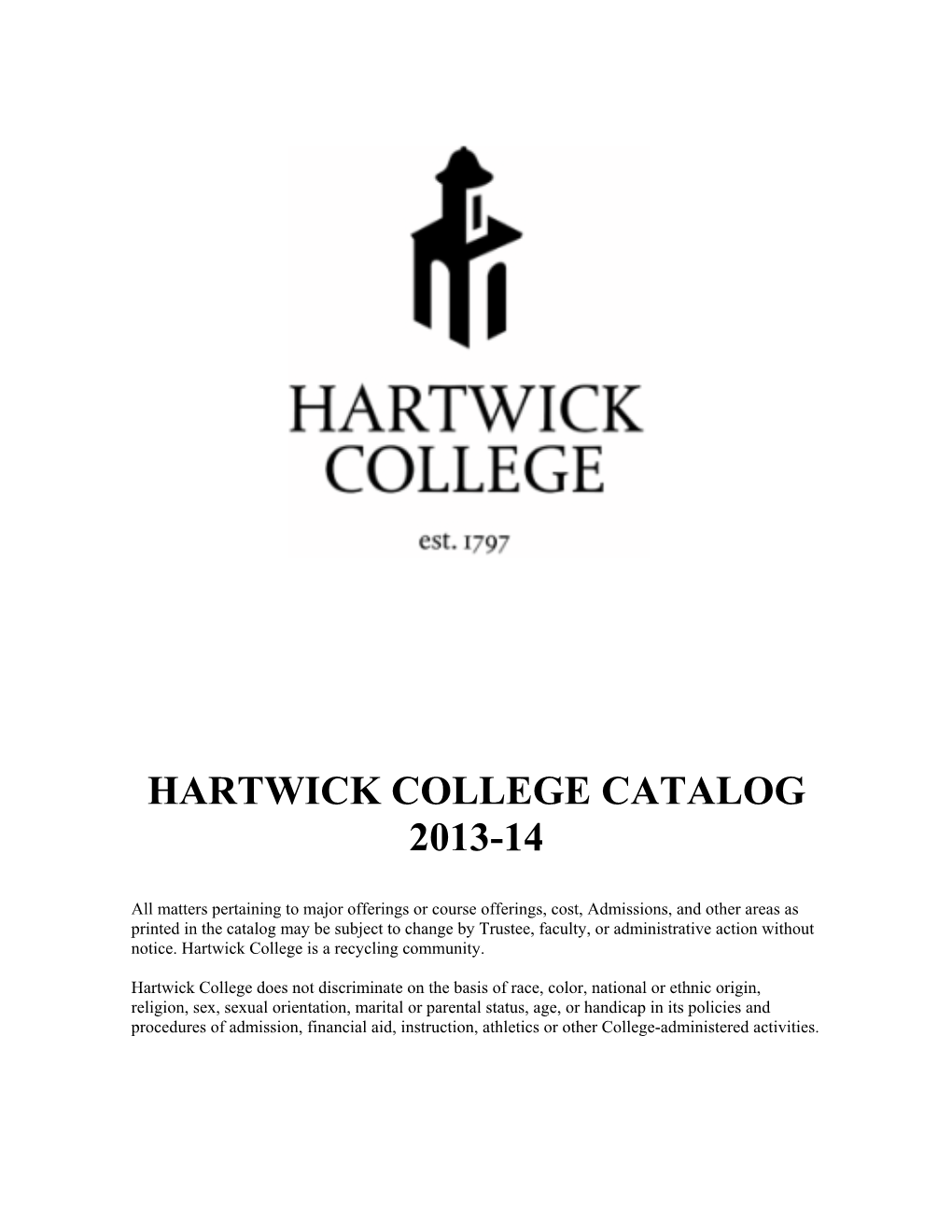 Hartwick College Catalog 2013-14