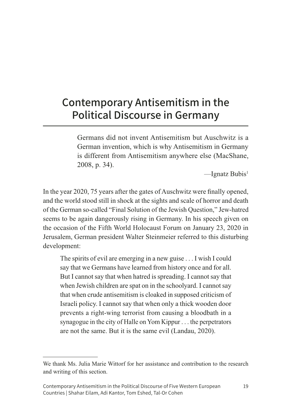 Contemporary Antisemitism in the Political Discourse in Germany