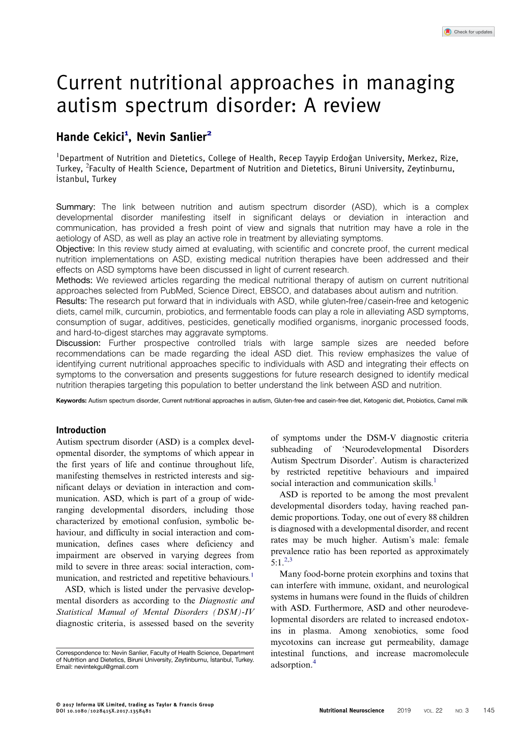 Current Nutritional Approaches in Managing Autism Spectrum Disorder: a Review