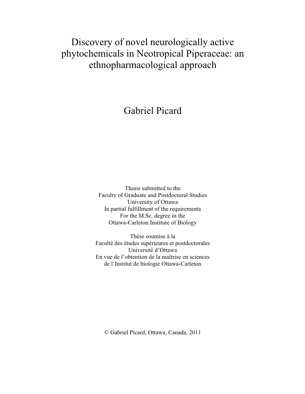An Ethnopharmacological Approach Gabriel Pica