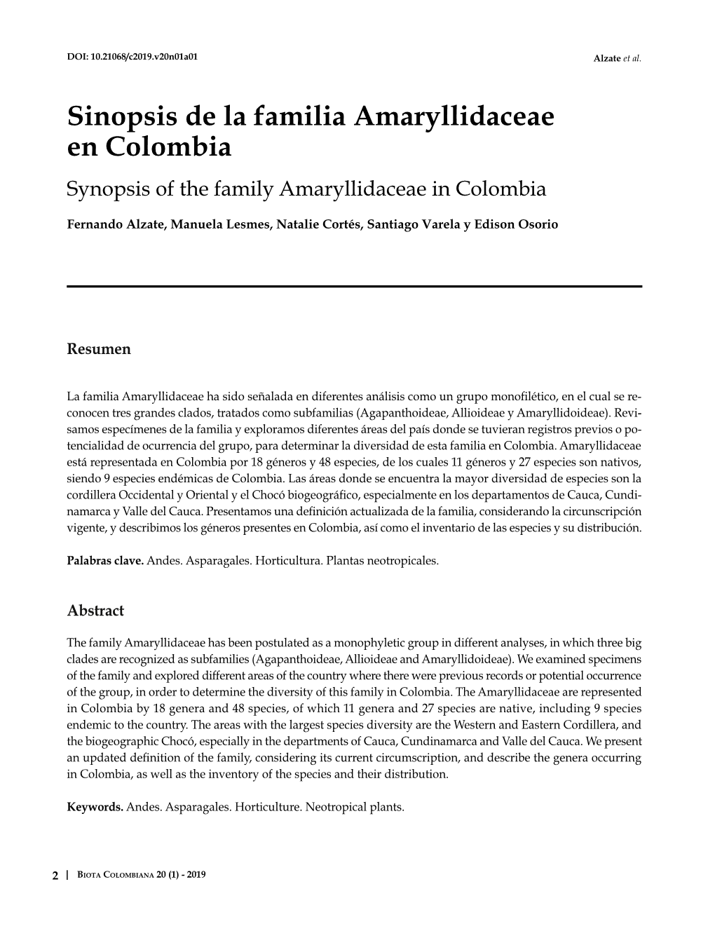 Sinopsis De La Familia Amaryllidaceae En Colombia Synopsis of the Family Amaryllidaceae in Colombia