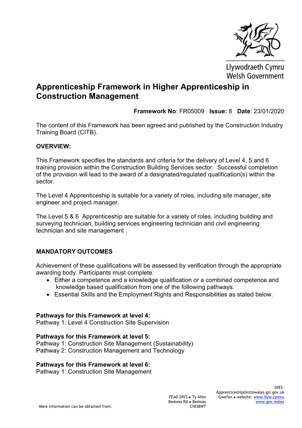Apprenticeship Framework in Higher Apprenticeship in Construction Management