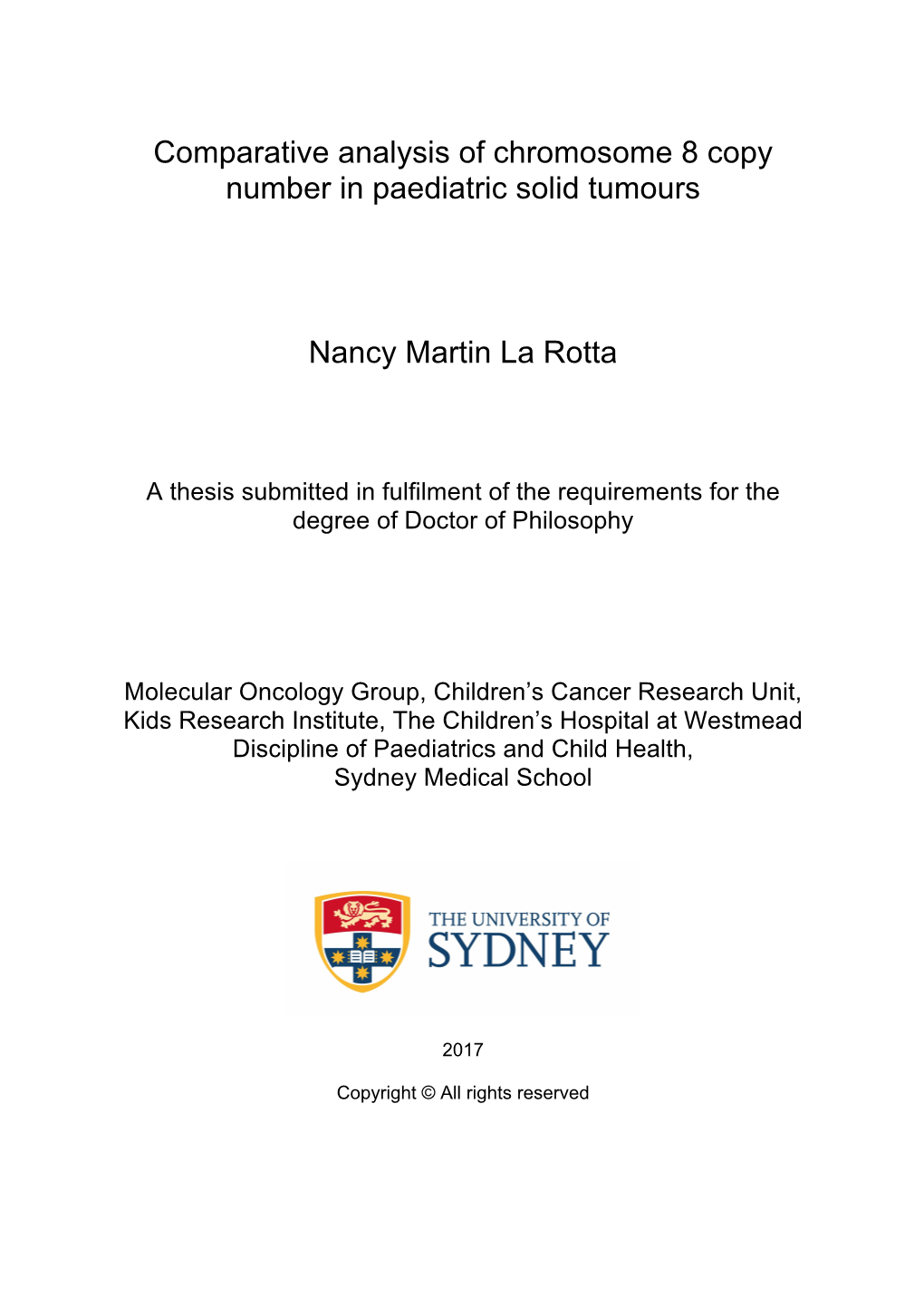 Comparative Analysis of Chromosome 8 Copy Number in Paediatric Solid Tumours