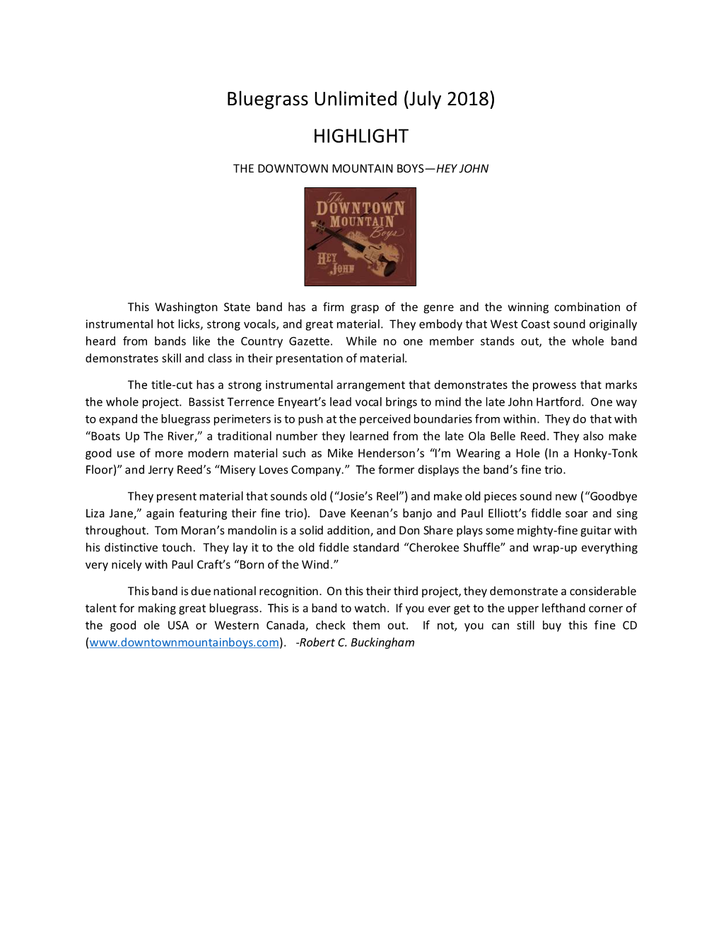 Bluegrass Unlimited (July 2018) HIGHLIGHT