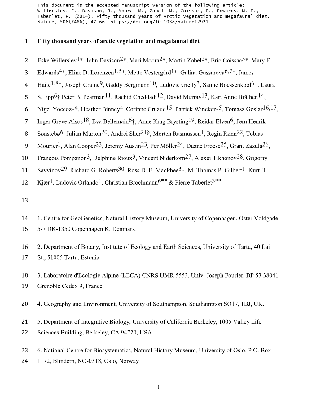 Fifty Thousand Years of Arctic Vegetation and Megafaunal Diet 1