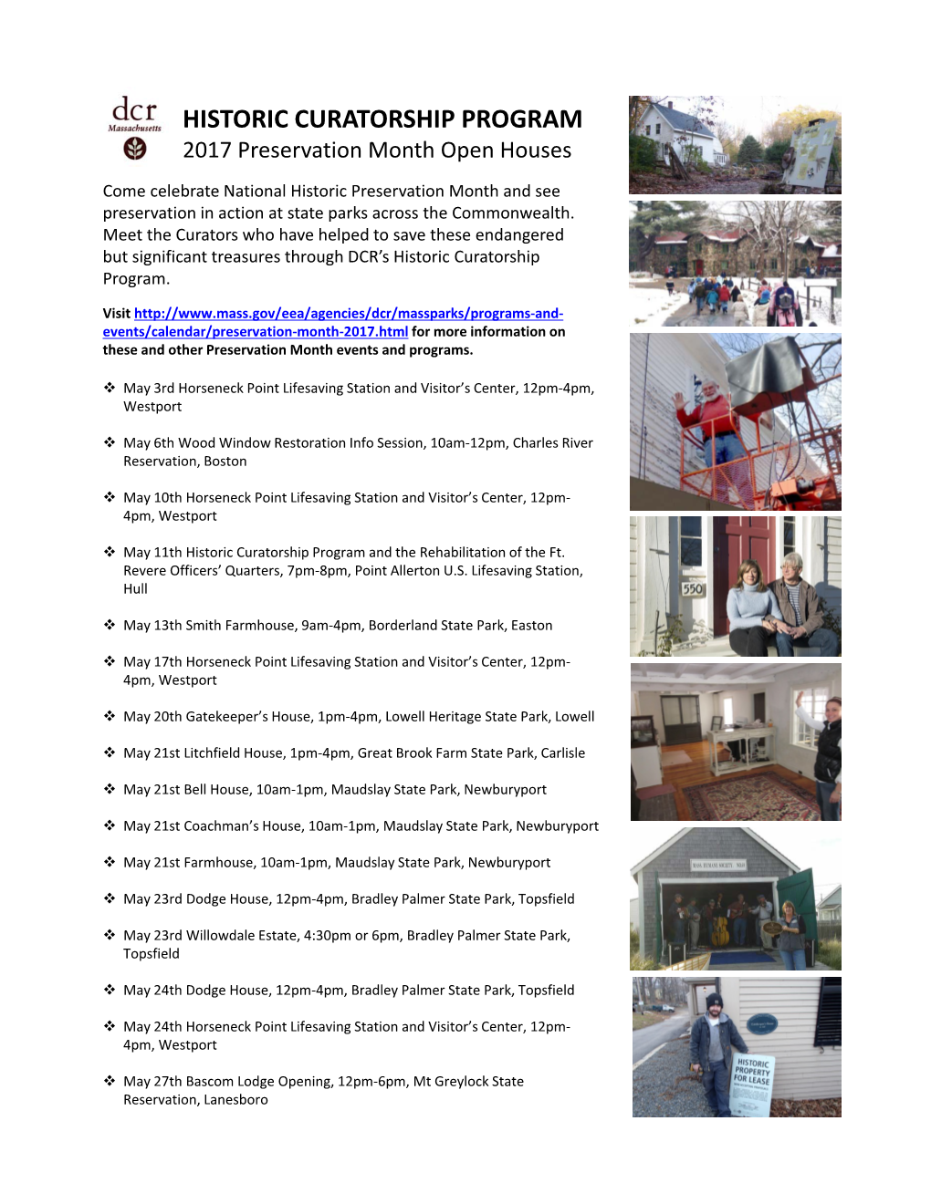 HISTORIC CURATORSHIP PROGRAM 2017 Preservation Month Open Houses