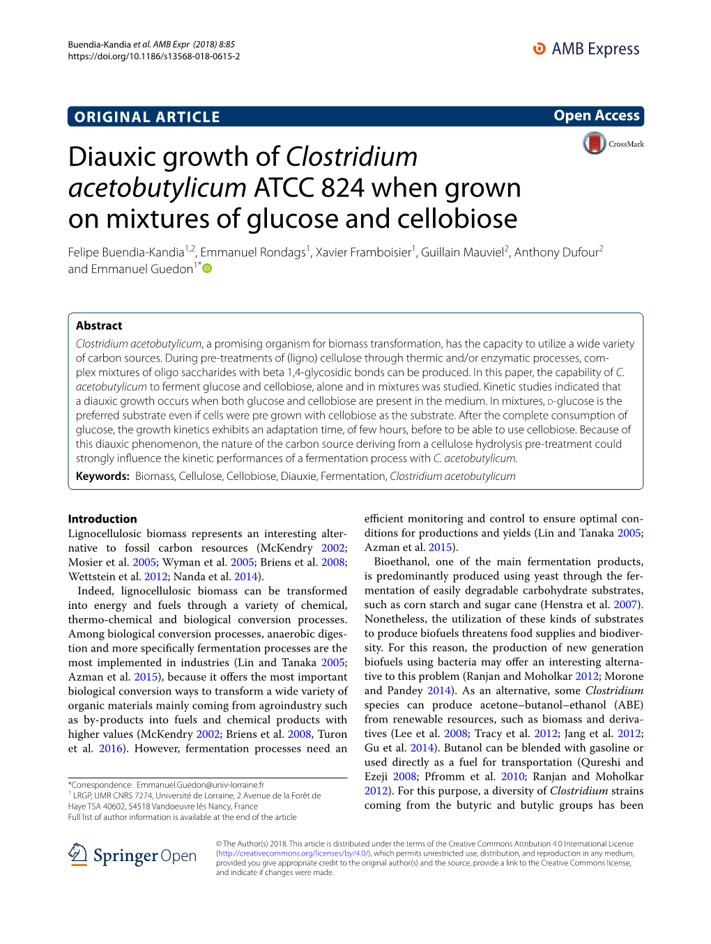 Diauxic Growth of Clostridium Acetobutylicum ATCC 824 When