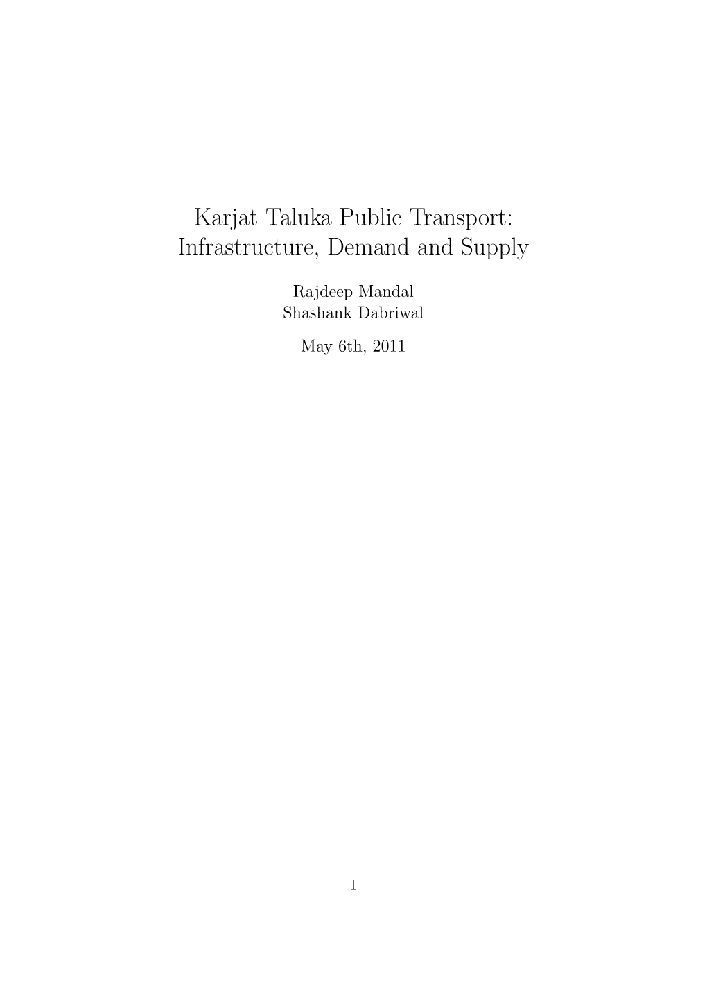 Karjat Taluka Public Transport: Infrastructure, Demand and Supply