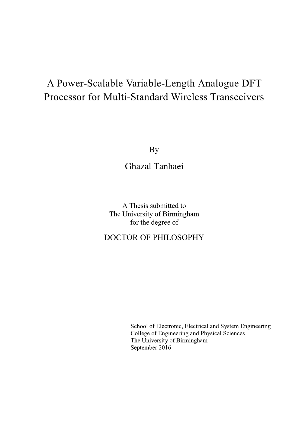 A Power-Scalable Variable-Length Analogue DFT Processor for Multi-Standard Wireless Transceivers