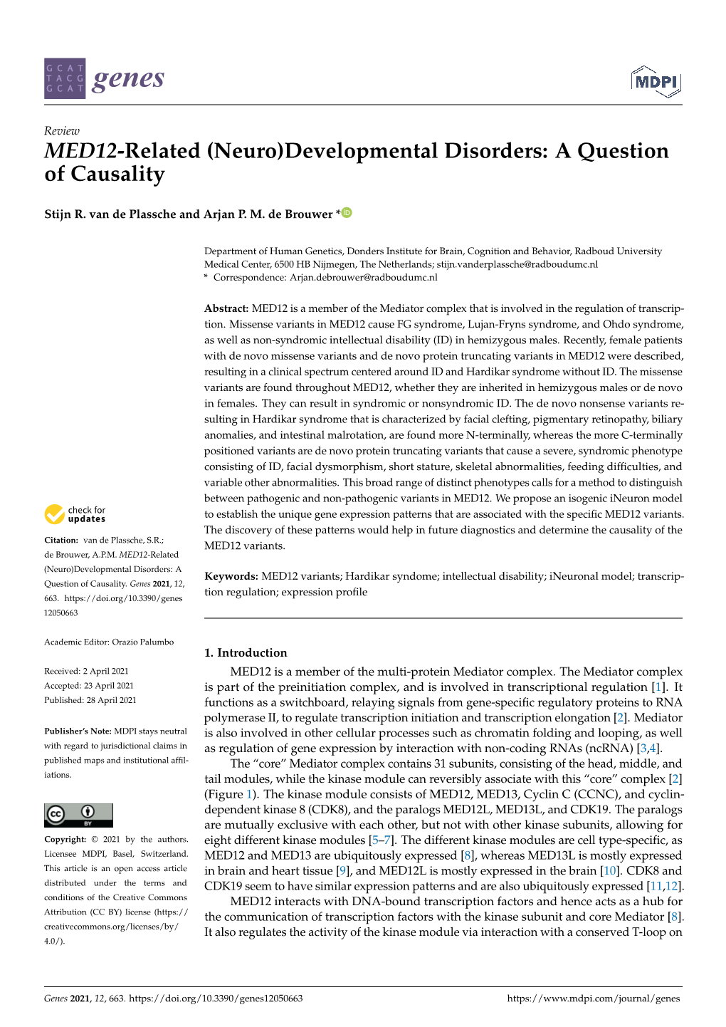 MED12-Related (Neuro)Developmental Disorders: a Question of Causality