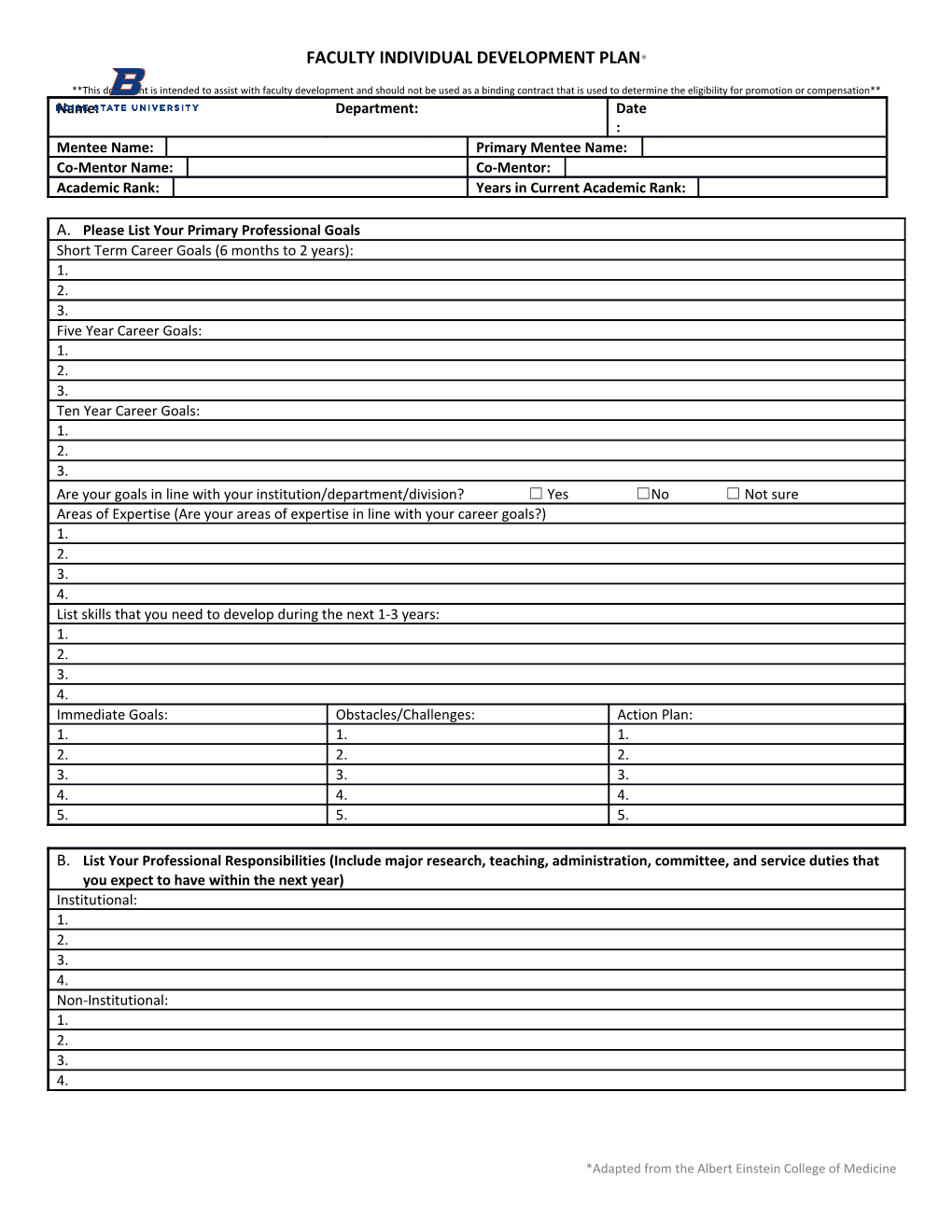 Faculty Individual Development Plan*