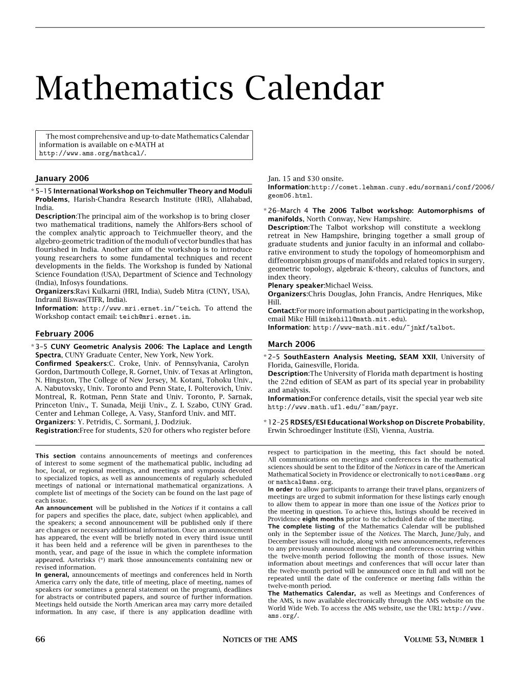 Mathematics Calendar